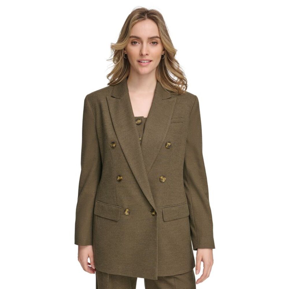 Calvin Klein X-Fit Double-Breasted Houndstooth Jacket, Strapless Button-Front